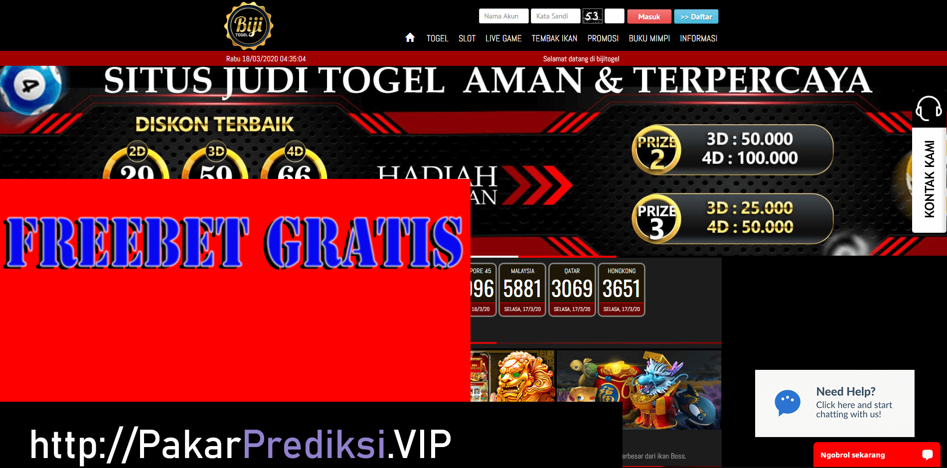 Freebet BIJITOGEL Gratis 10.000 Tanpa Deposit